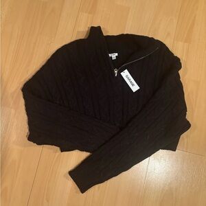 Garage Black Cable Knit Half-Zip Sweater